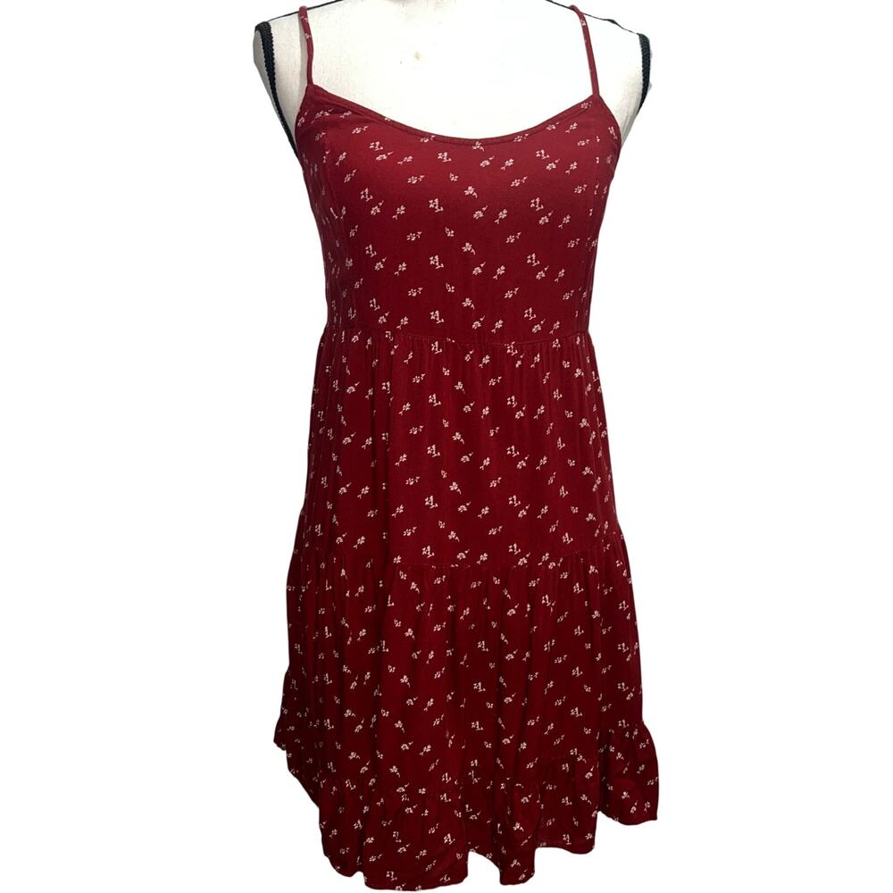 Hollister Red Floral Spaghetti Strap Fit & Flare Dress Size Medium
